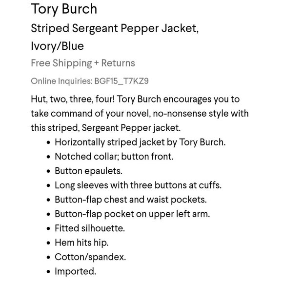 Tory Burch Sergeant Pepper Striped Jacket - Picture 3 of 15